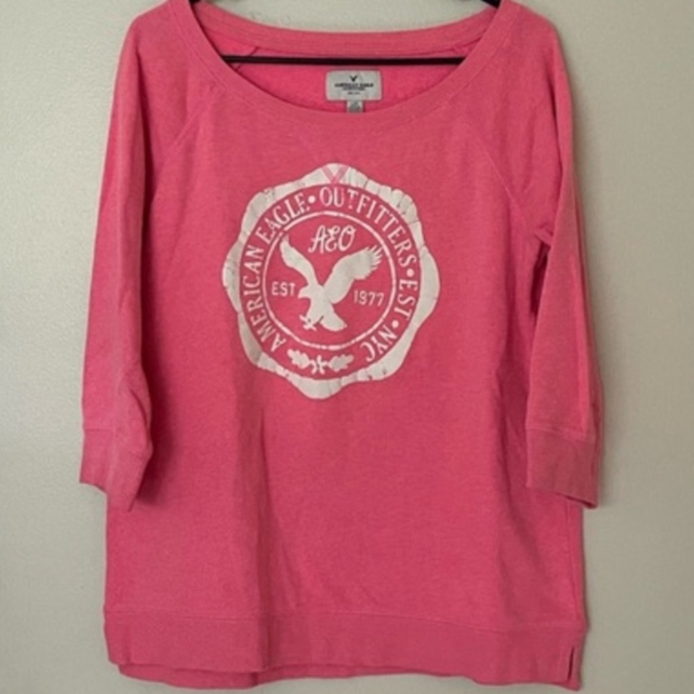 American Eagle 3/4 sleeve boatneck sweatshirt L Barbie pink!